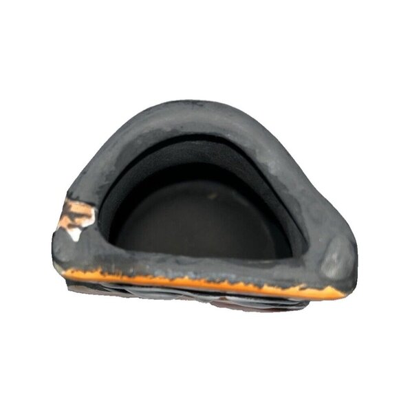 Vintage Handcrafted Black Clay Owl, Orange with Red Heart, Raku Pottery *Chips* - Picture 9 of 12